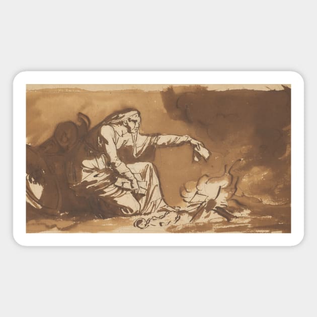 An Old Woman Burning Papers by Nicolai Abildgaard Magnet by Classic Art Stall